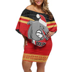 NRL Dolphins Mascot Christmas Personalised Off Shoulder Short Dress Black Style
