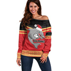 NRL Dolphins Mascot Christmas Personalised Off Shoulder Sweater Black Style