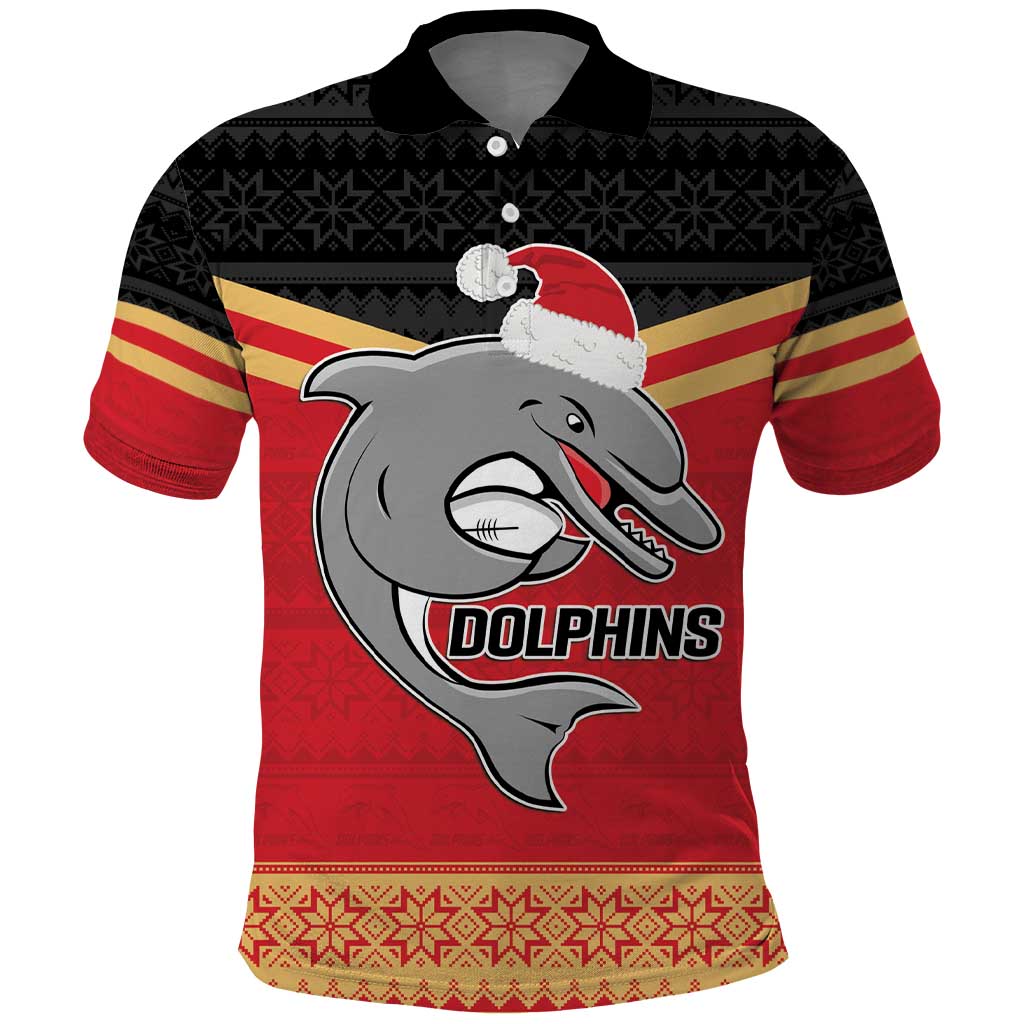 NRL Dolphins Mascot Christmas Personalised Polo Shirt Black Style