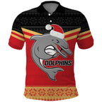 NRL Dolphins Mascot Christmas Personalised Polo Shirt Black Style