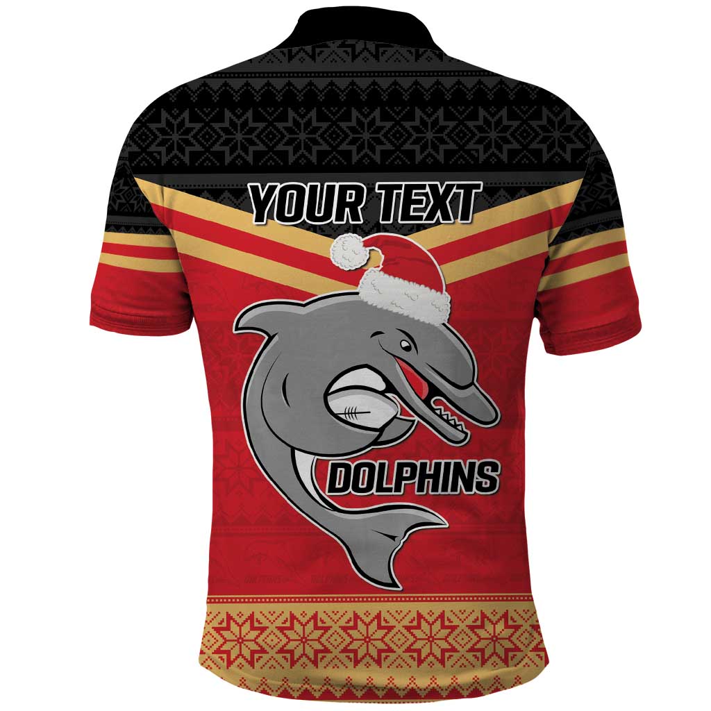 NRL Dolphins Mascot Christmas Personalised Polo Shirt Black Style
