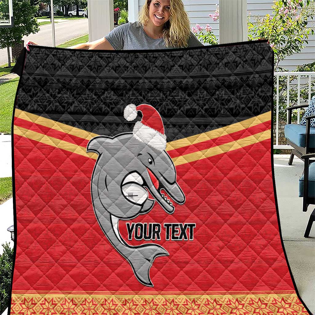 NRL Dolphins Mascot Christmas Personalised Quilt Black Style