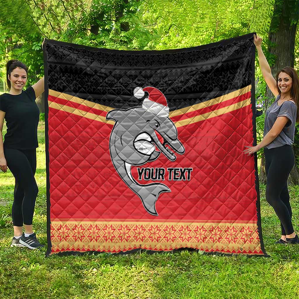 NRL Dolphins Mascot Christmas Personalised Quilt Black Style