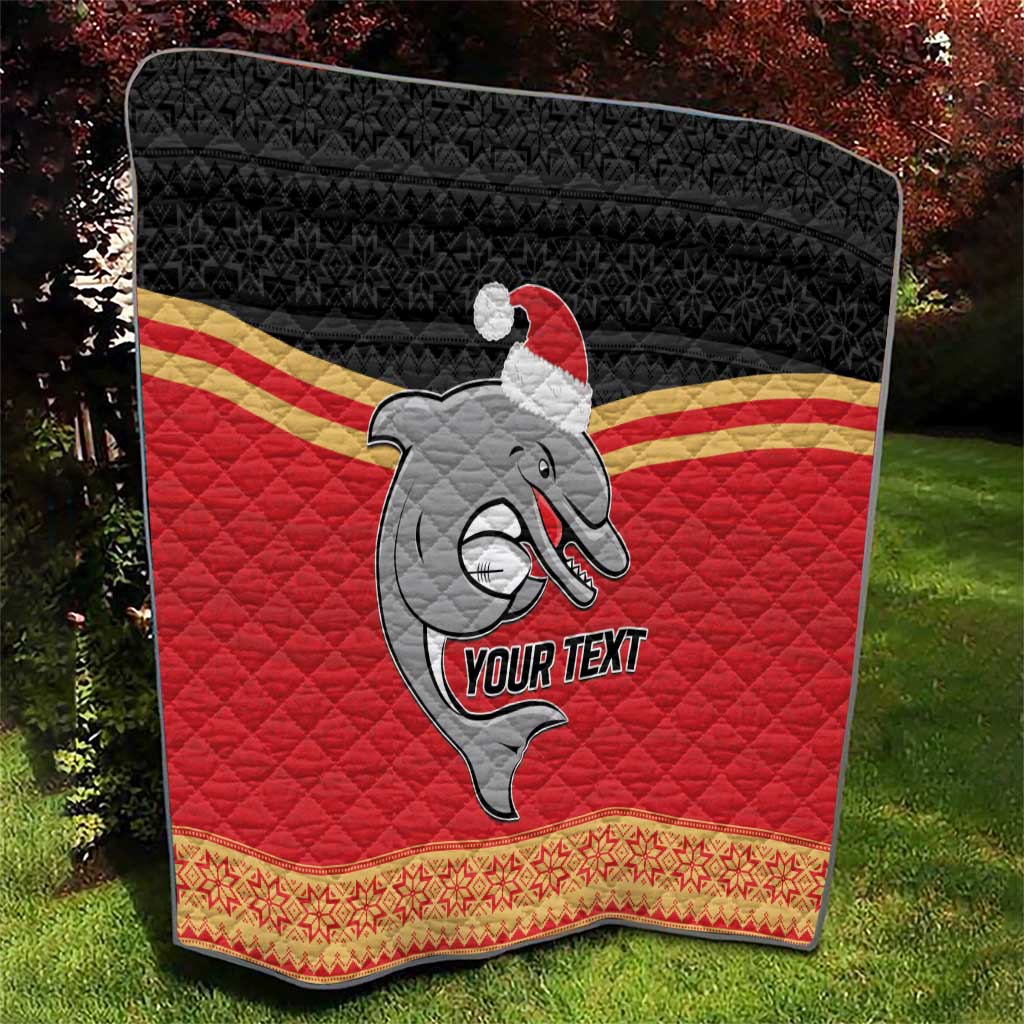 NRL Dolphins Mascot Christmas Personalised Quilt Black Style