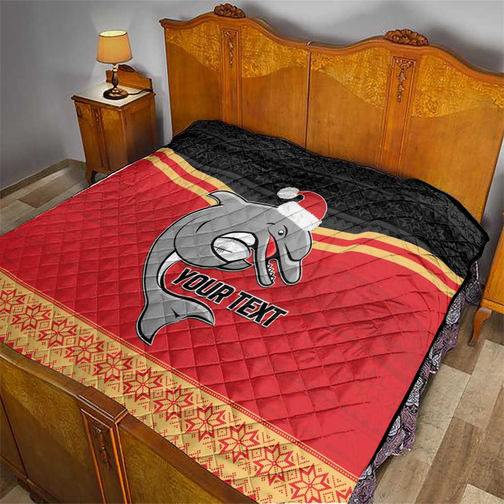 NRL Dolphins Mascot Christmas Personalised Quilt Black Style