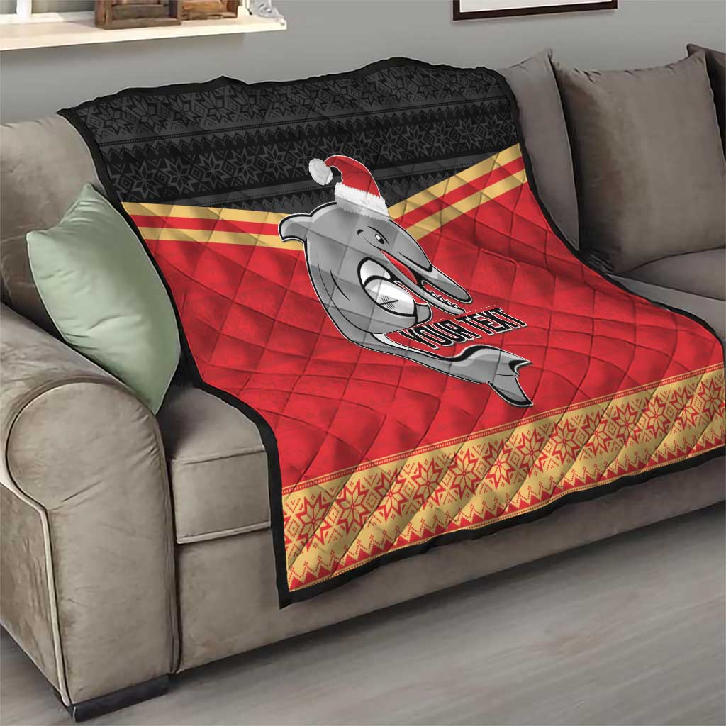 NRL Dolphins Mascot Christmas Personalised Quilt Black Style