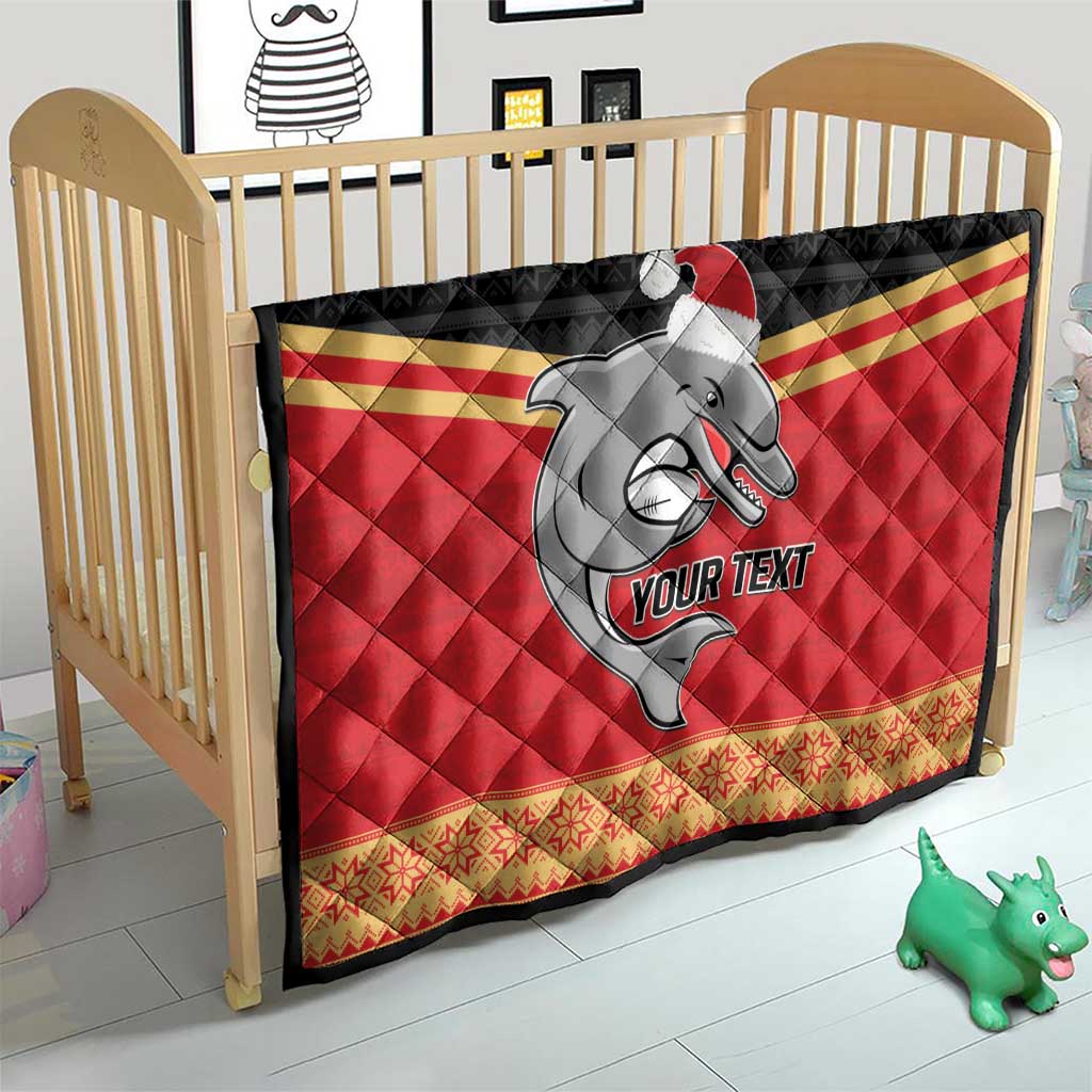 NRL Dolphins Mascot Christmas Personalised Quilt Black Style