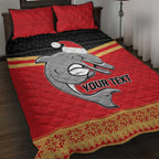 NRL Dolphins Mascot Christmas Personalised Quilt Bed Set Black Style