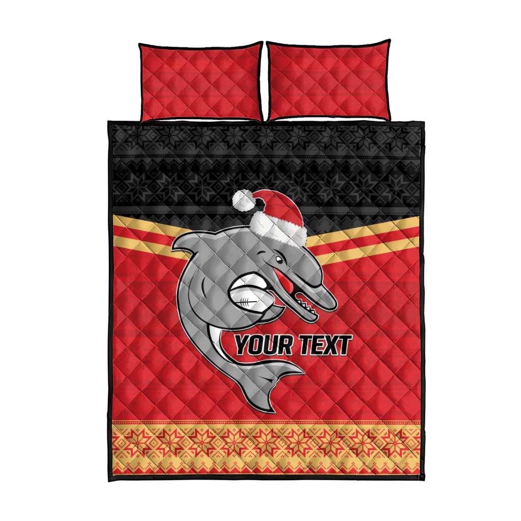 NRL Dolphins Mascot Christmas Personalised Quilt Bed Set Black Style