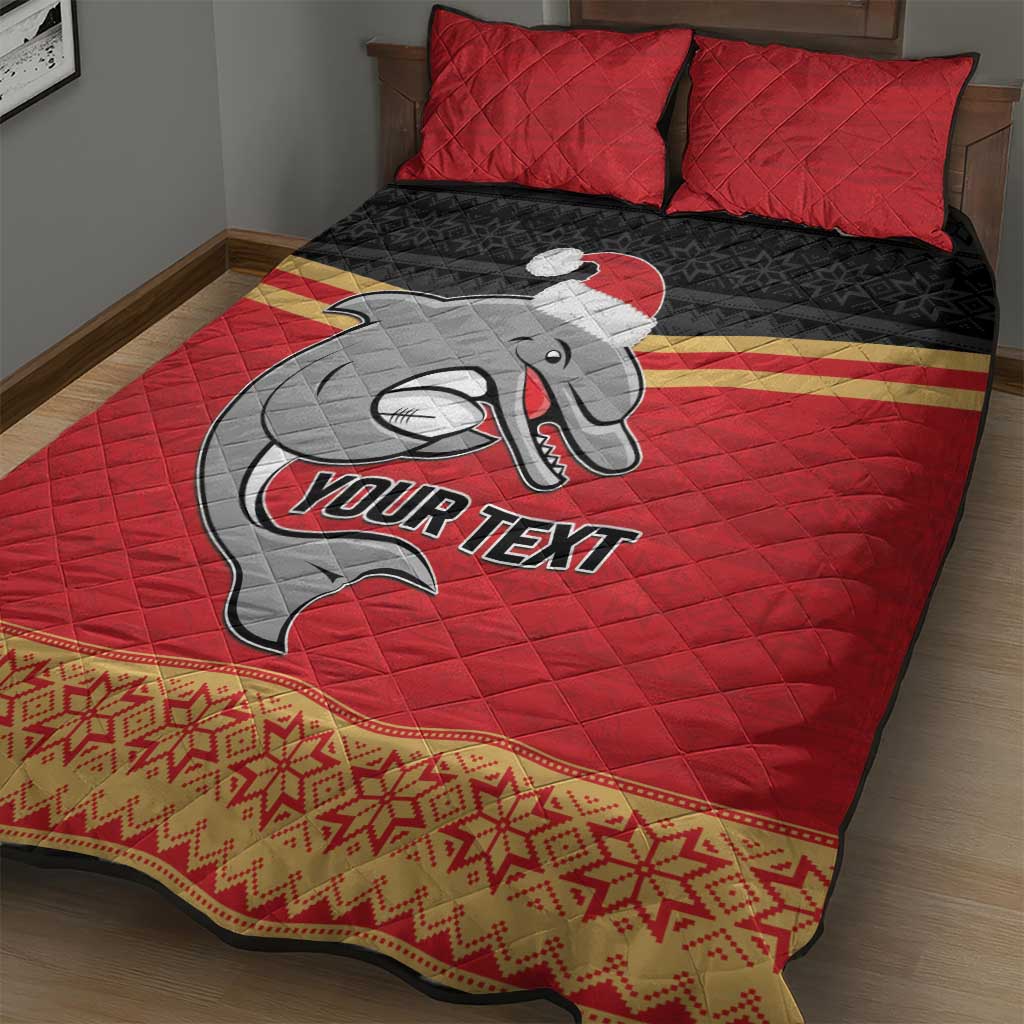 NRL Dolphins Mascot Christmas Personalised Quilt Bed Set Black Style