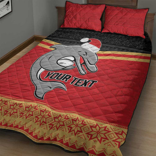 NRL Dolphins Mascot Christmas Personalised Quilt Bed Set Black Style