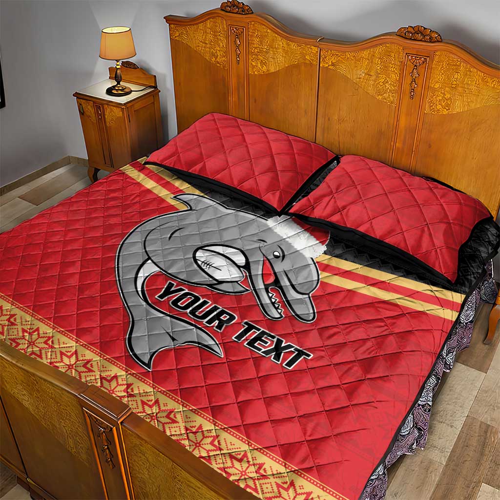 NRL Dolphins Mascot Christmas Personalised Quilt Bed Set Black Style