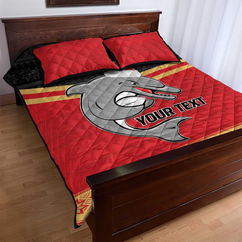 NRL Dolphins Mascot Christmas Personalised Quilt Bed Set Black Style