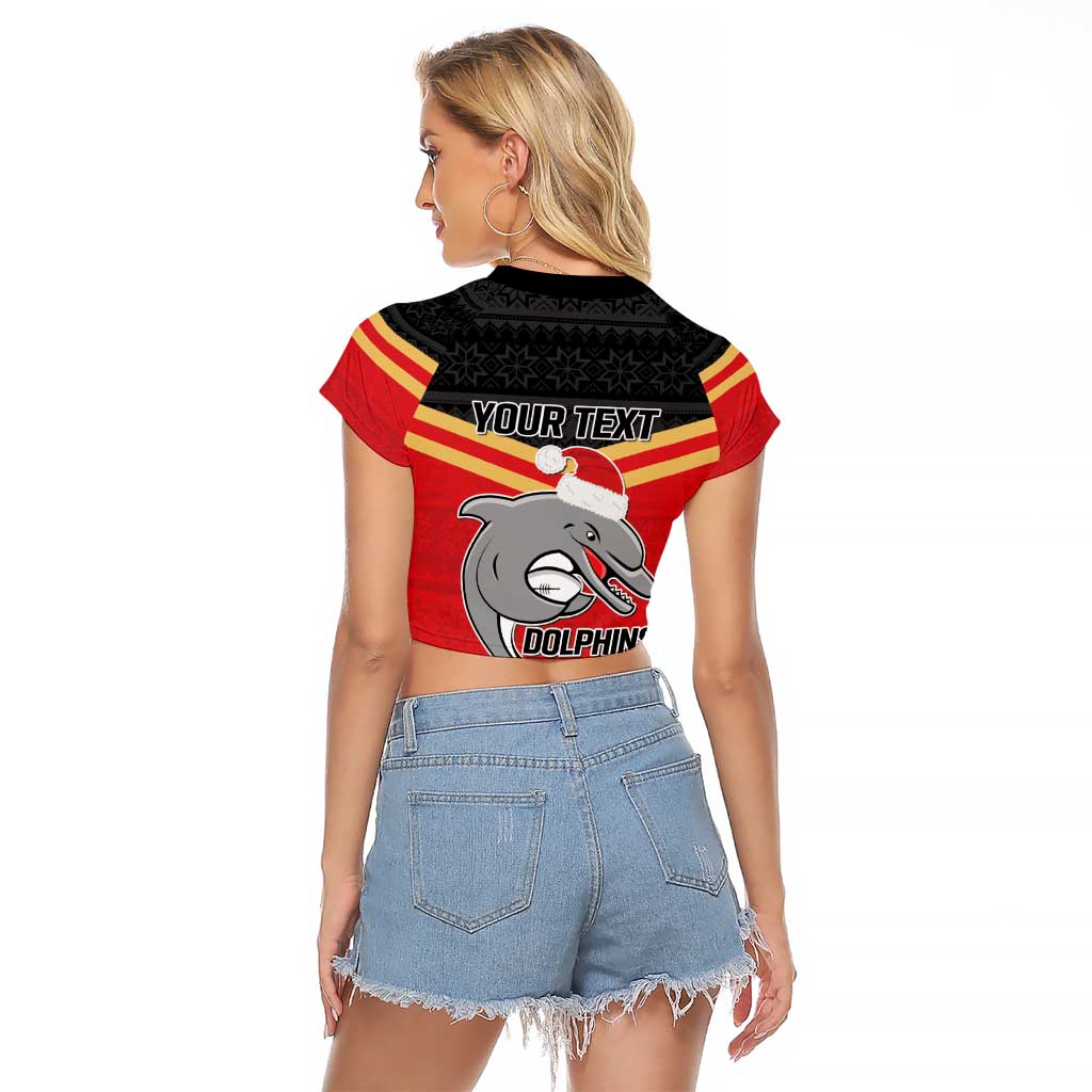 NRL Dolphins Mascot Christmas Personalised Raglan Cropped T Shirt Black Style