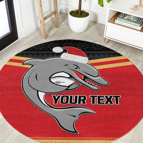 NRL Dolphins Mascot Christmas Personalised Round Carpet Black Style