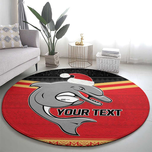 NRL Dolphins Mascot Christmas Personalised Round Carpet Black Style