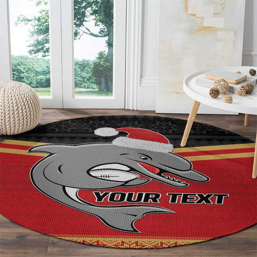 NRL Dolphins Mascot Christmas Personalised Round Carpet Black Style
