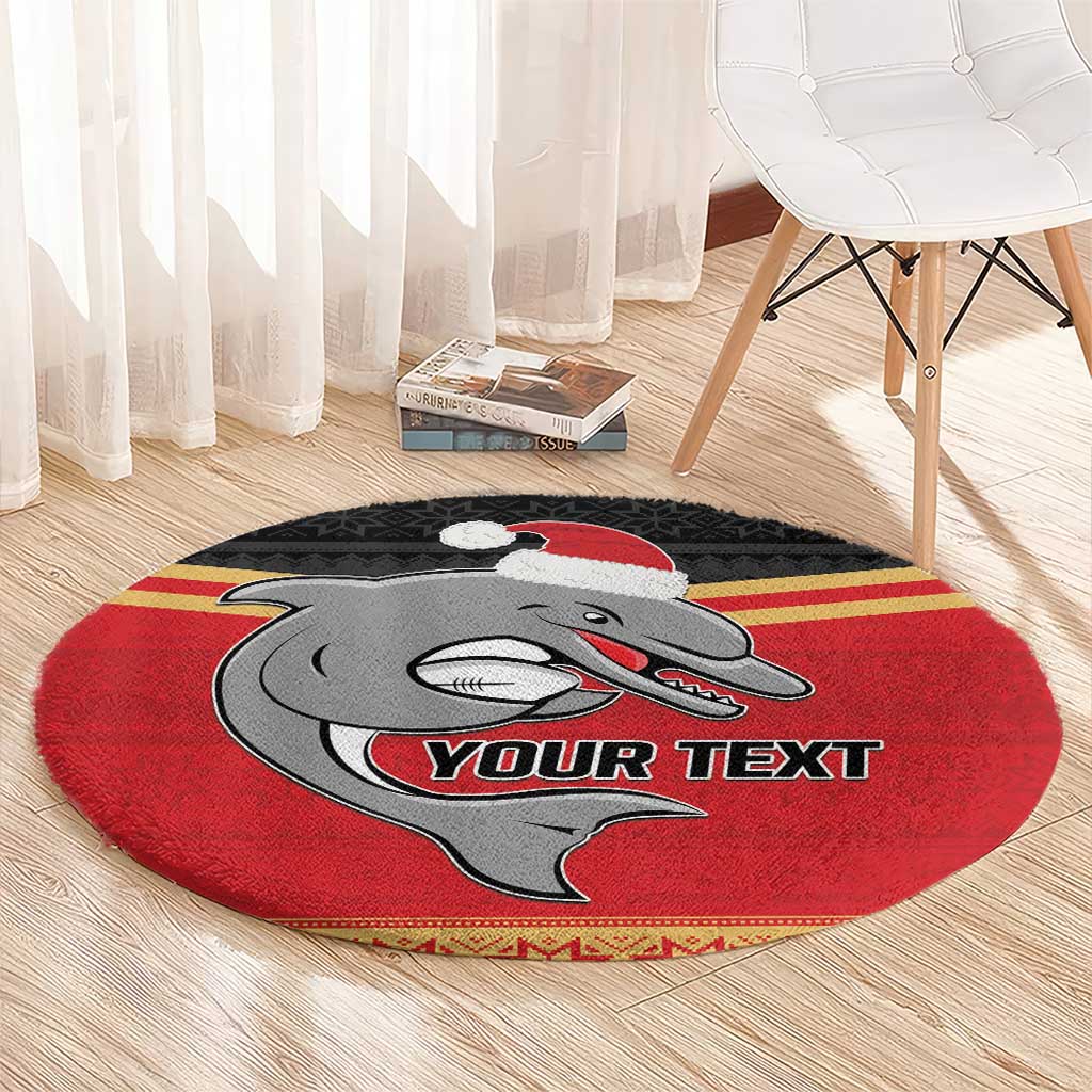 NRL Dolphins Mascot Christmas Personalised Round Carpet Black Style