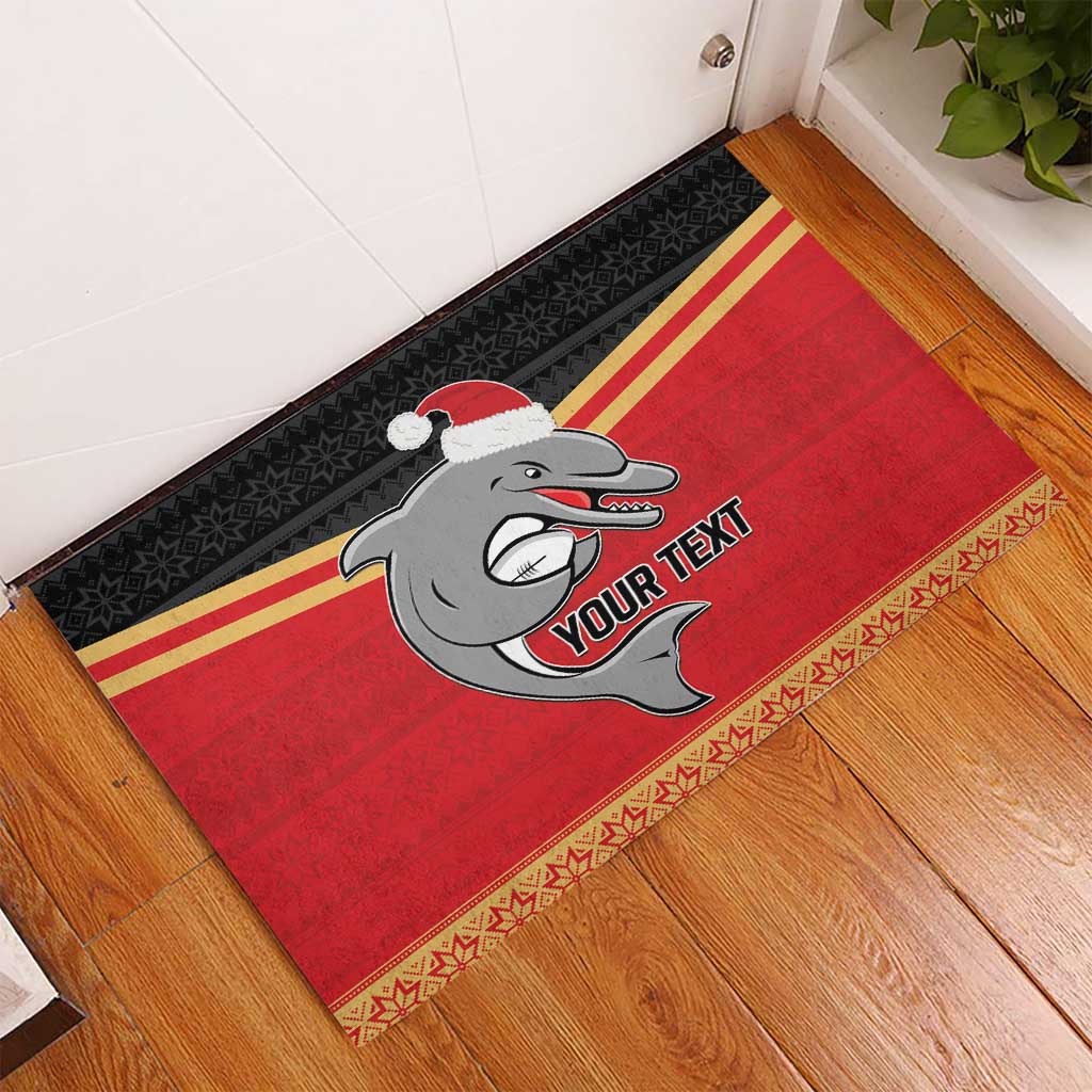 NRL Dolphins Mascot Christmas Personalised Rubber Doormat Black Style