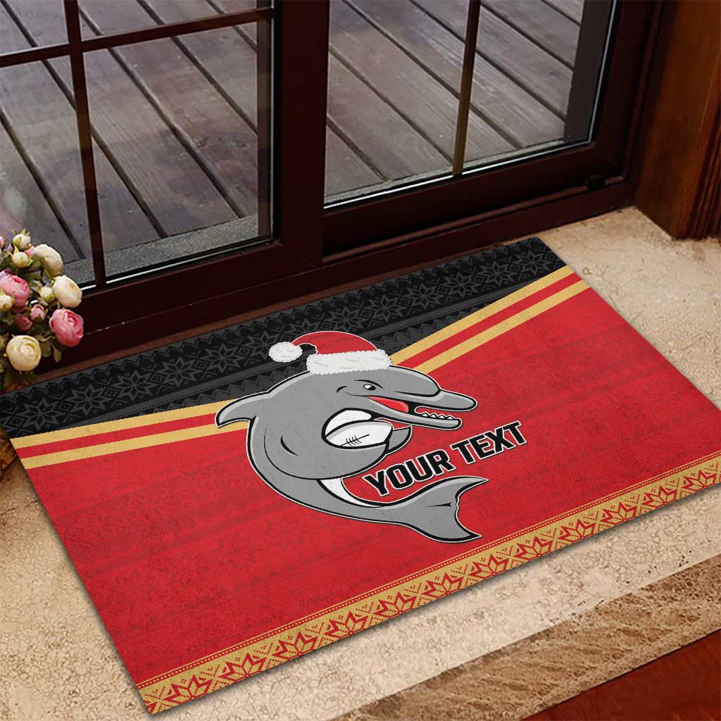 NRL Dolphins Mascot Christmas Personalised Rubber Doormat Black Style