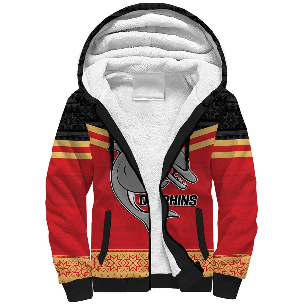 NRL Dolphins Mascot Christmas Personalised Sherpa Hoodie Black Style