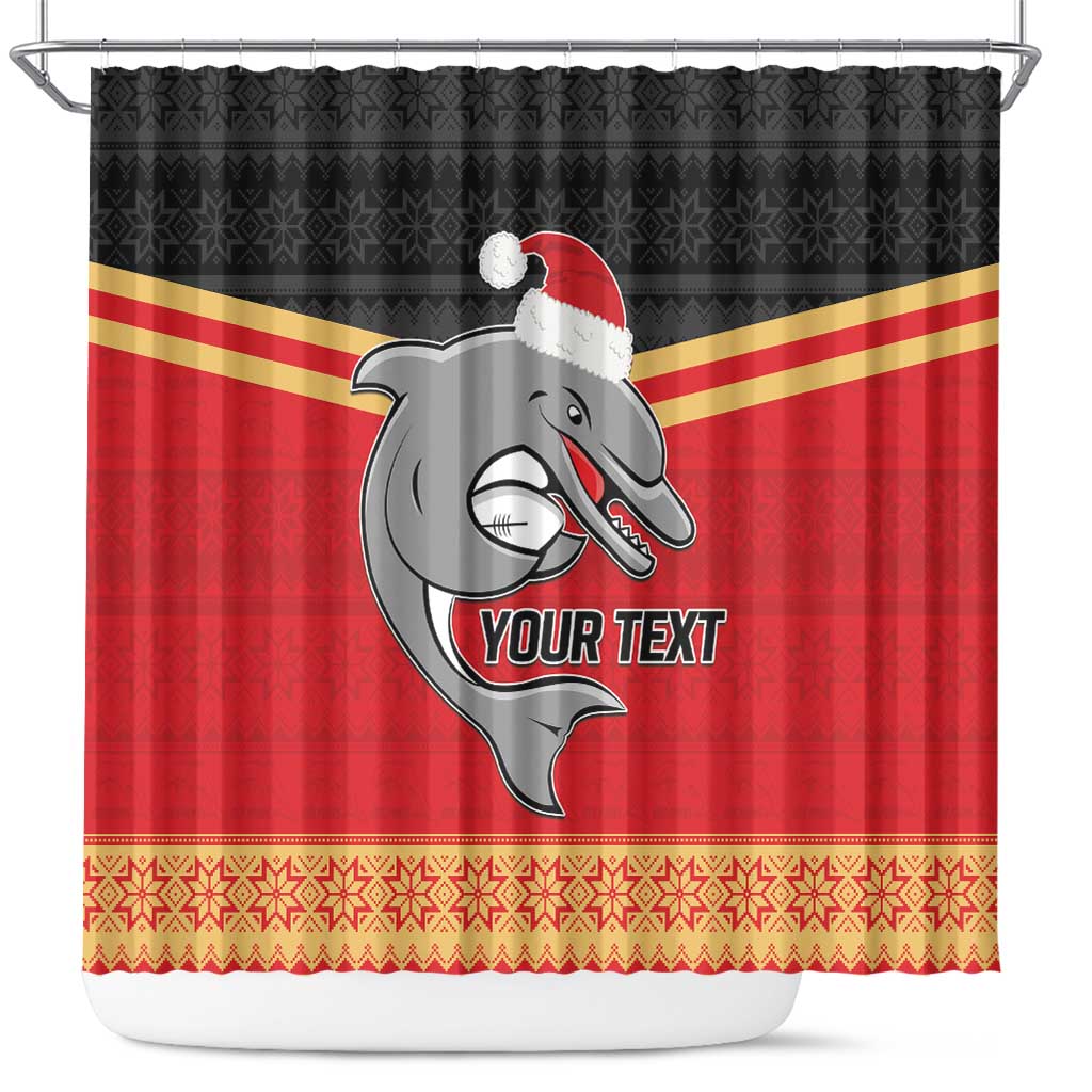 NRL Dolphins Mascot Christmas Personalised Shower Curtain Black Style