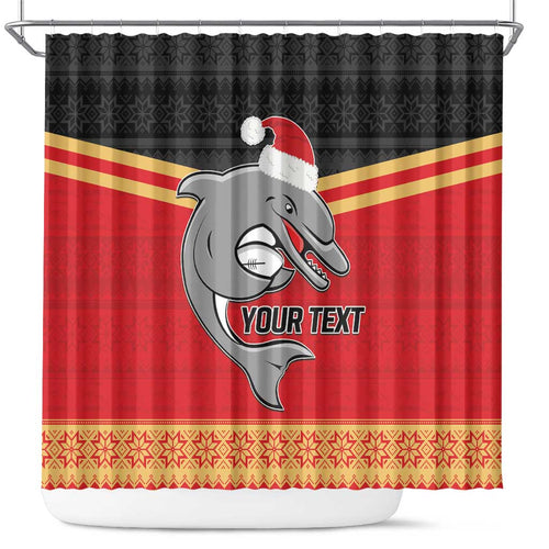 NRL Dolphins Mascot Christmas Personalised Shower Curtain Black Style