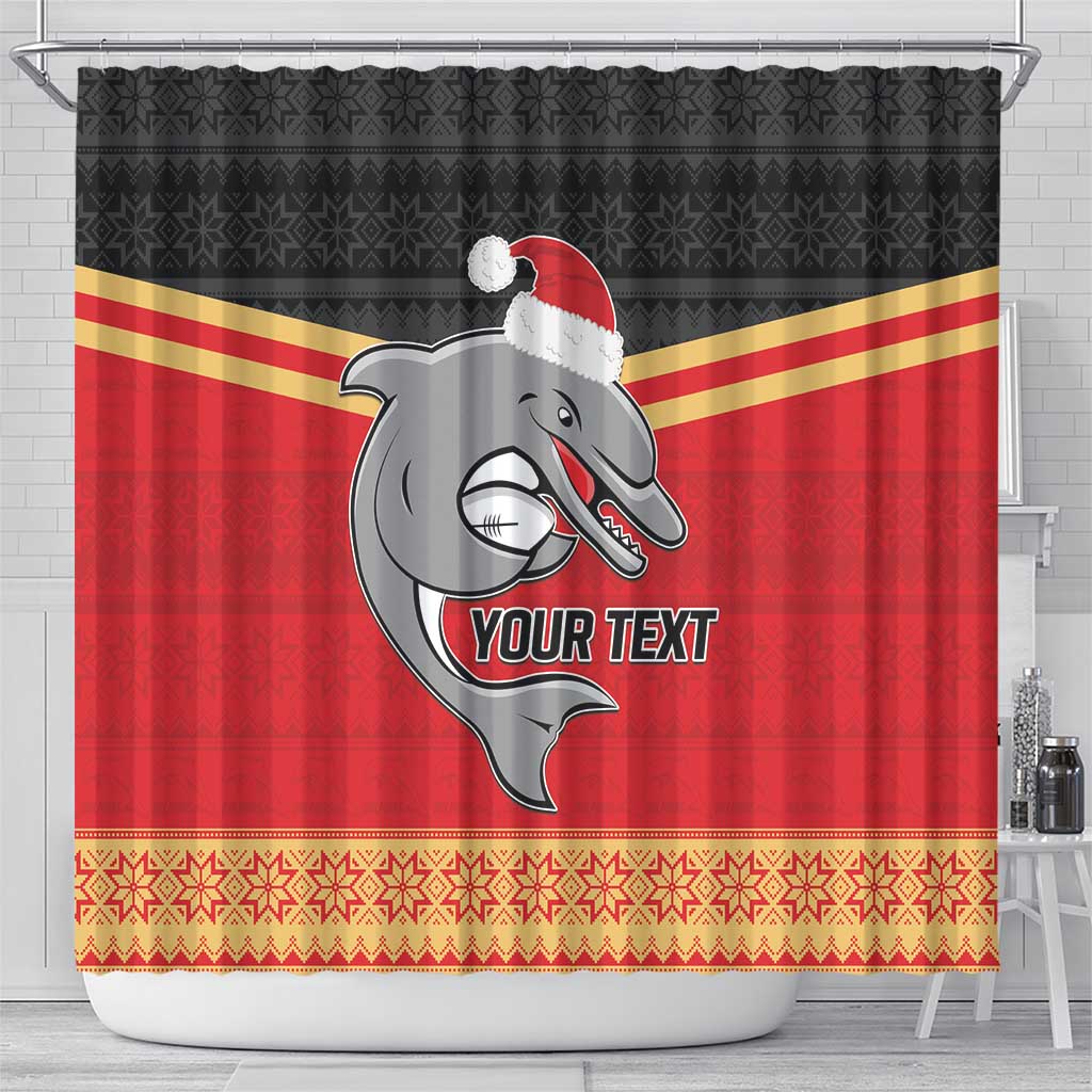 NRL Dolphins Mascot Christmas Personalised Shower Curtain Black Style