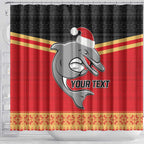 NRL Dolphins Mascot Christmas Personalised Shower Curtain Black Style