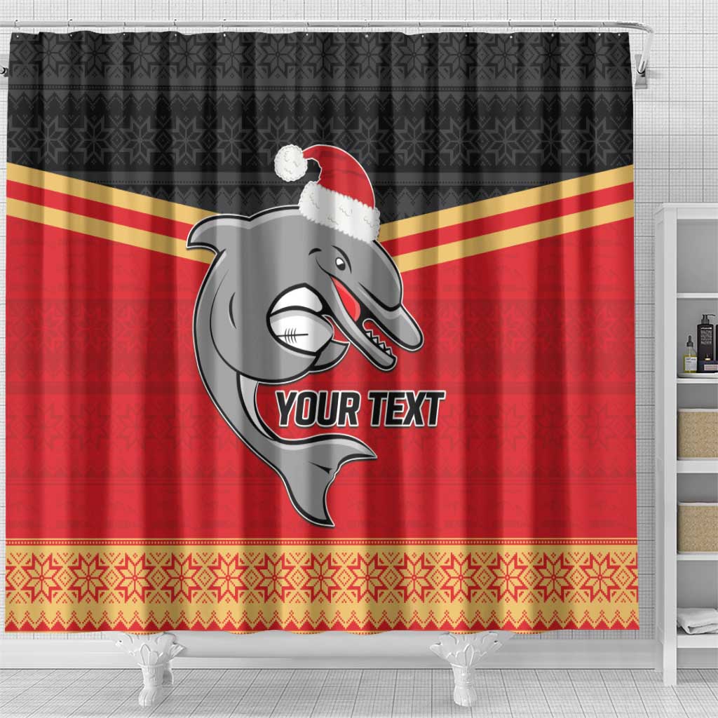 NRL Dolphins Mascot Christmas Personalised Shower Curtain Black Style