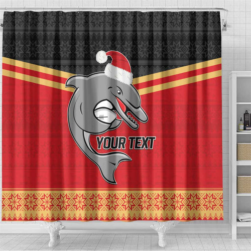 NRL Dolphins Mascot Christmas Personalised Shower Curtain Black Style