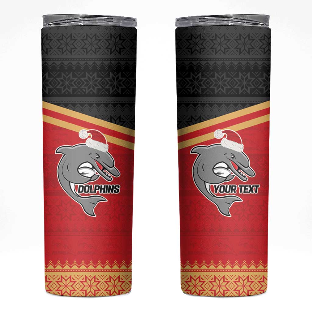 NRL Dolphins Mascot Christmas Personalised Skinny Tumbler Black Style