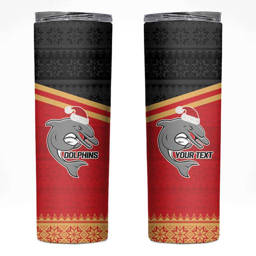 NRL Dolphins Mascot Christmas Personalised Skinny Tumbler Black Style