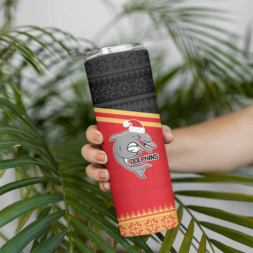 NRL Dolphins Mascot Christmas Personalised Skinny Tumbler Black Style