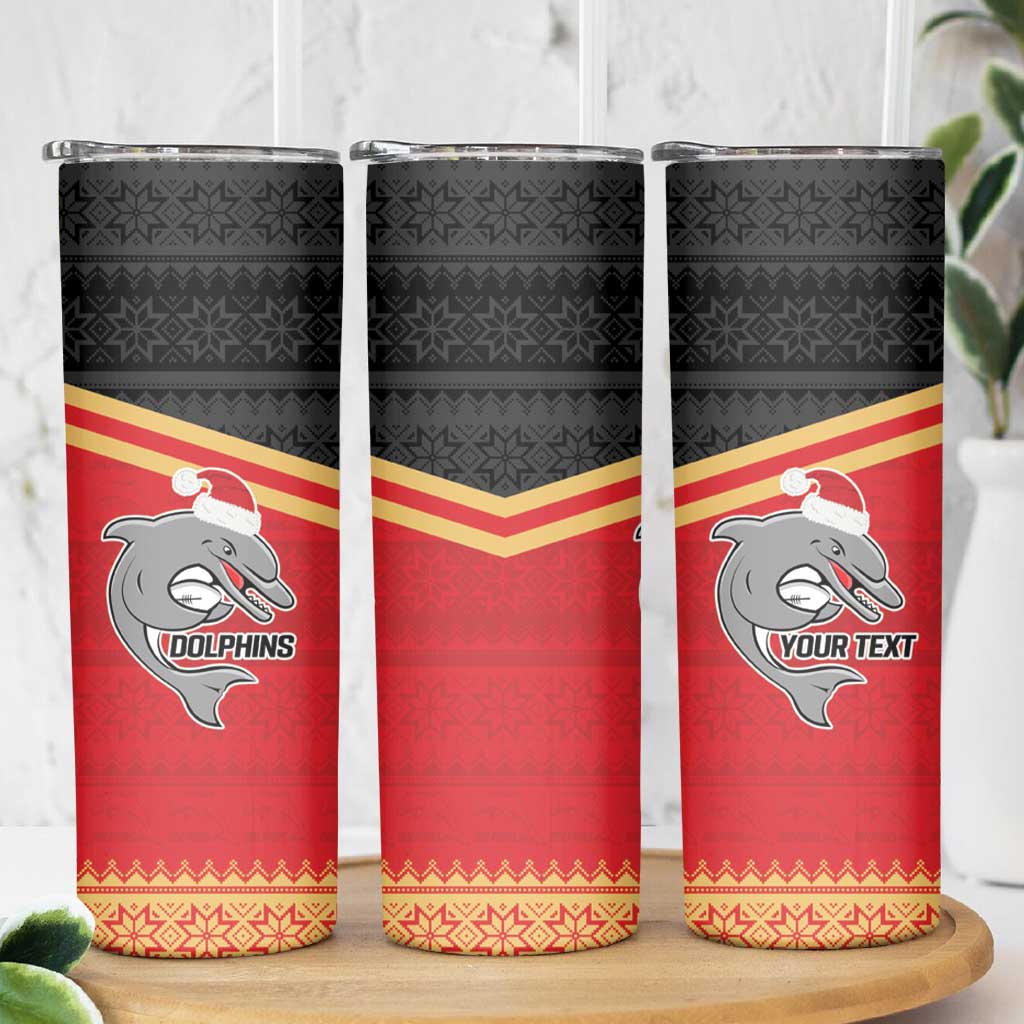 NRL Dolphins Mascot Christmas Personalised Skinny Tumbler Black Style