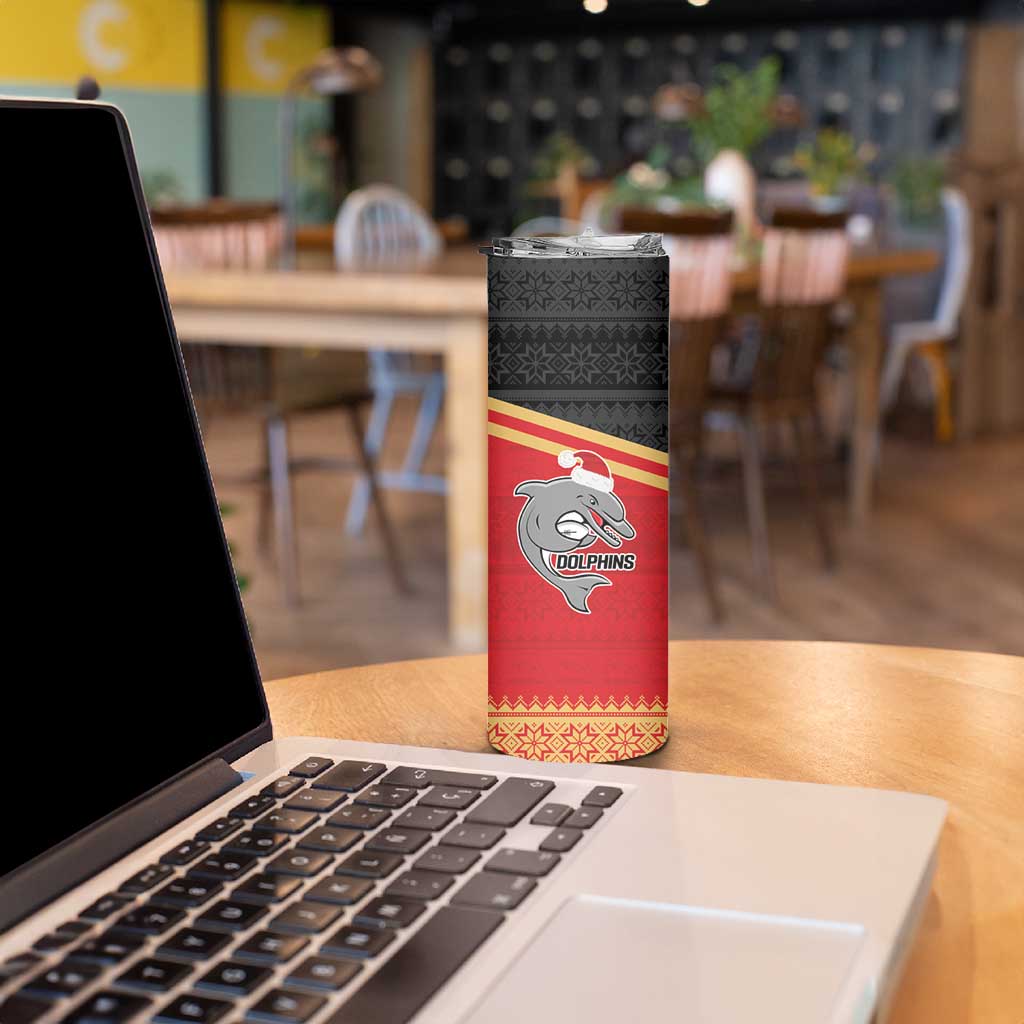 NRL Dolphins Mascot Christmas Personalised Skinny Tumbler Black Style