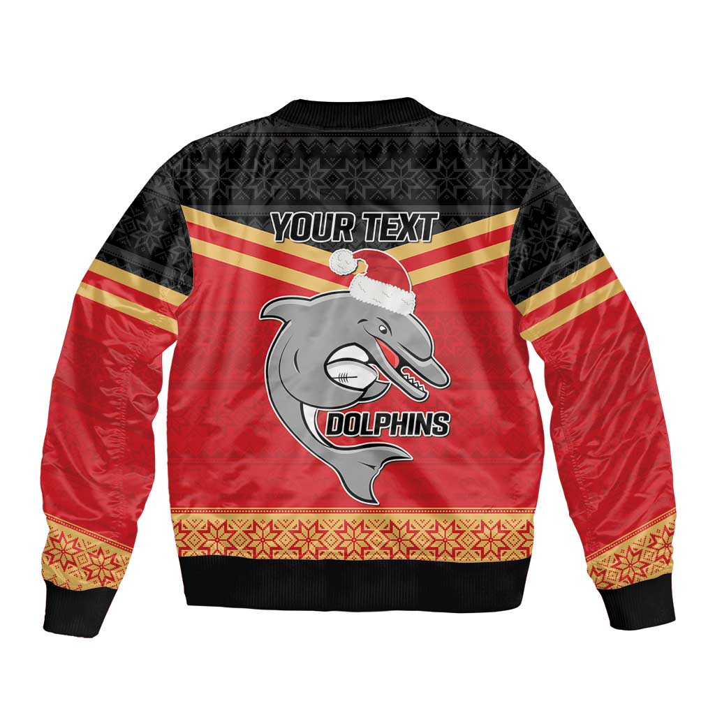 NRL Dolphins Mascot Christmas Personalised Sleeve Zip Bomber Jacket Black Style