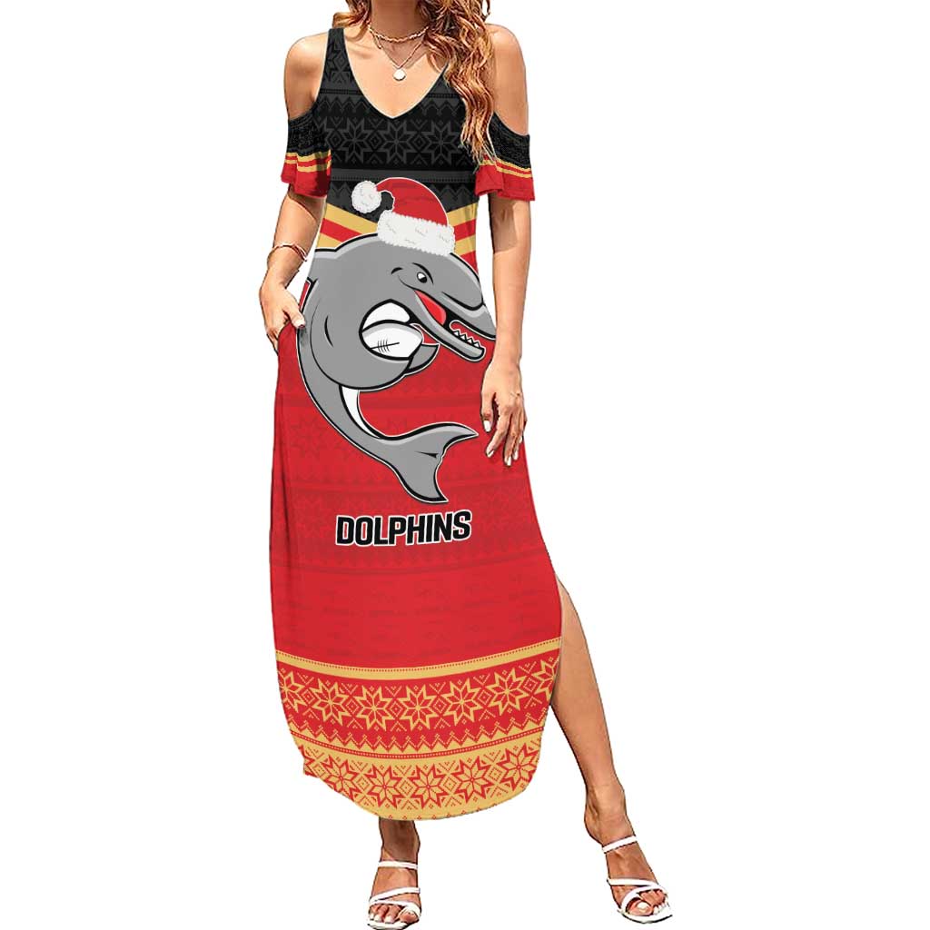 NRL Dolphins Mascot Christmas Personalised Summer Maxi Dress Black Style