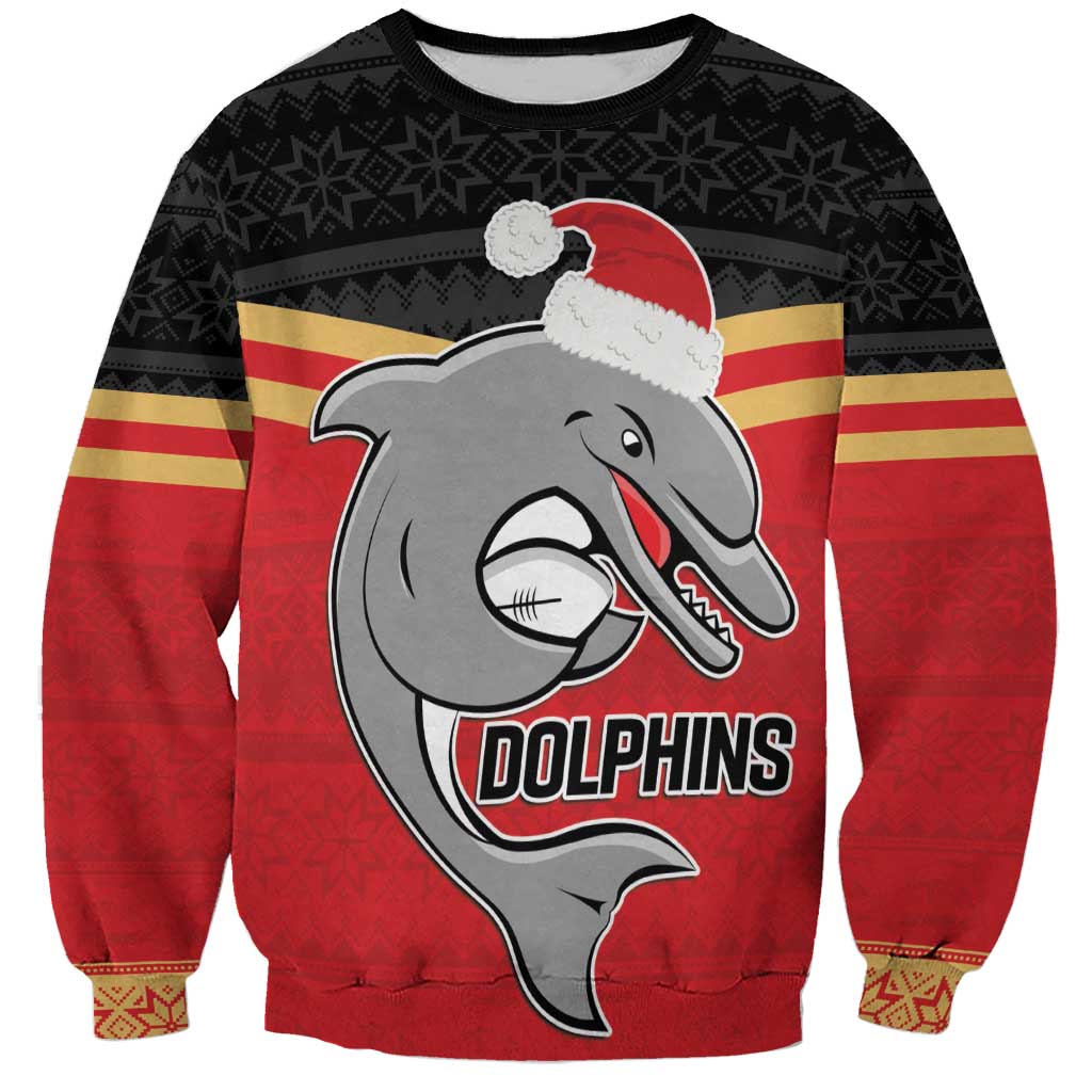 NRL Dolphins Mascot Christmas Personalised Sweatshirt Black Style