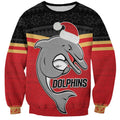 NRL Dolphins Mascot Christmas Personalised Sweatshirt Black Style