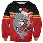 NRL Dolphins Mascot Christmas Personalised Sweatshirt Black Style
