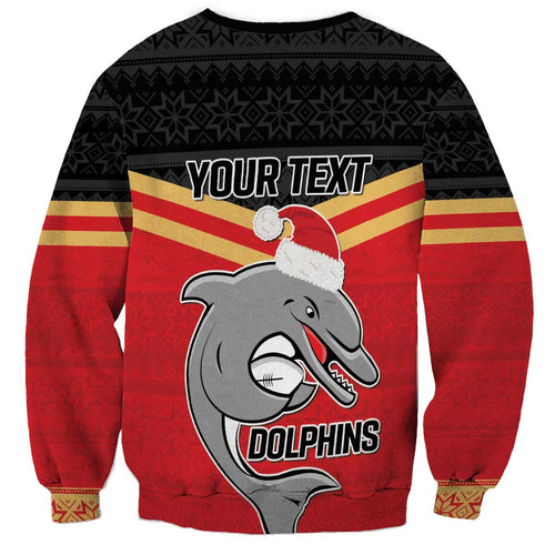 NRL Dolphins Mascot Christmas Personalised Sweatshirt Black Style