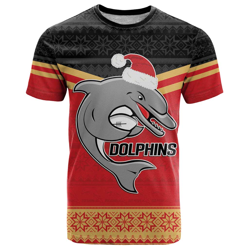 NRL Dolphins Mascot Christmas Personalised T Shirt Black Style