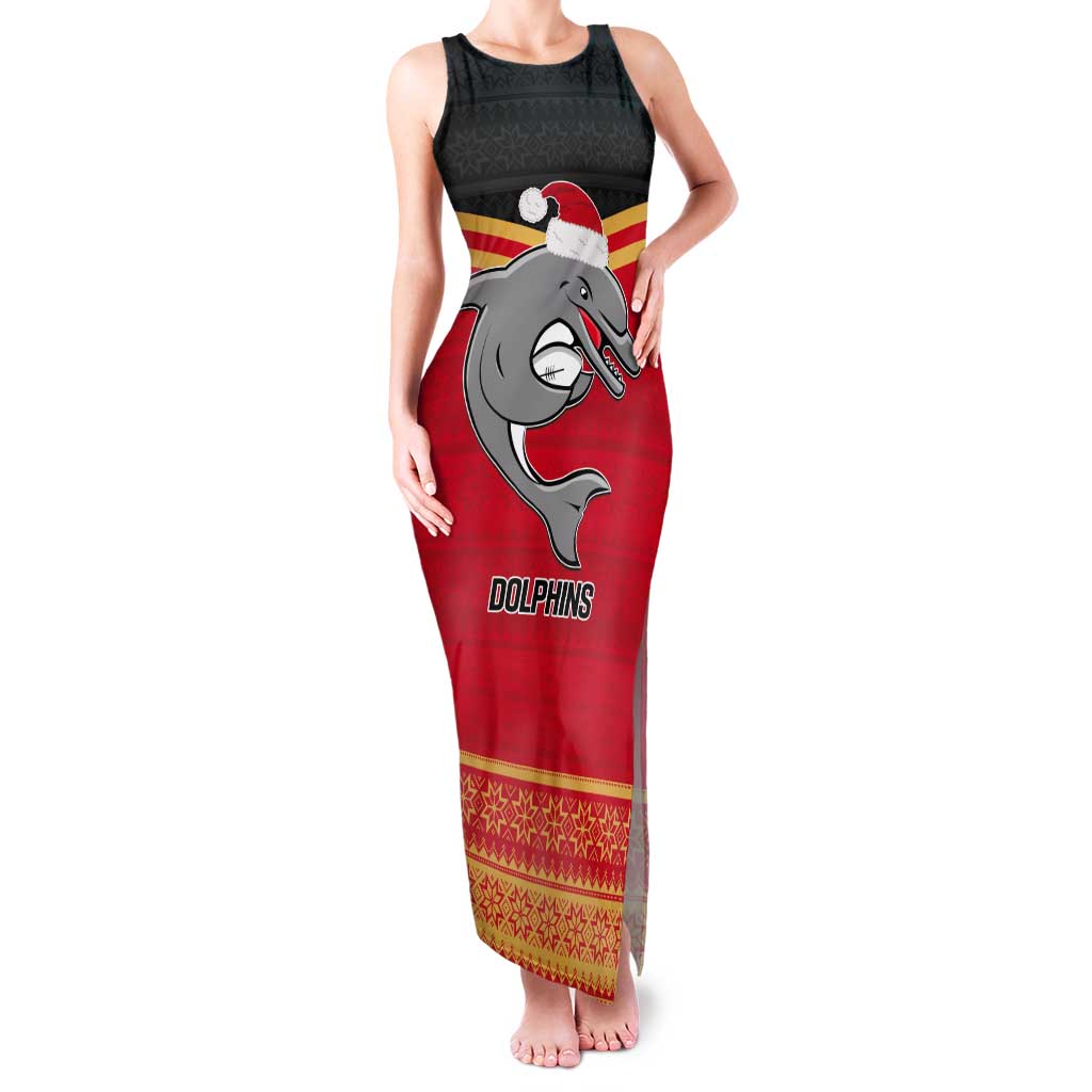 NRL Dolphins Mascot Christmas Personalised Tank Maxi Dress Black Style
