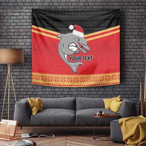 NRL Dolphins Mascot Christmas Personalised Tapestry Black Style