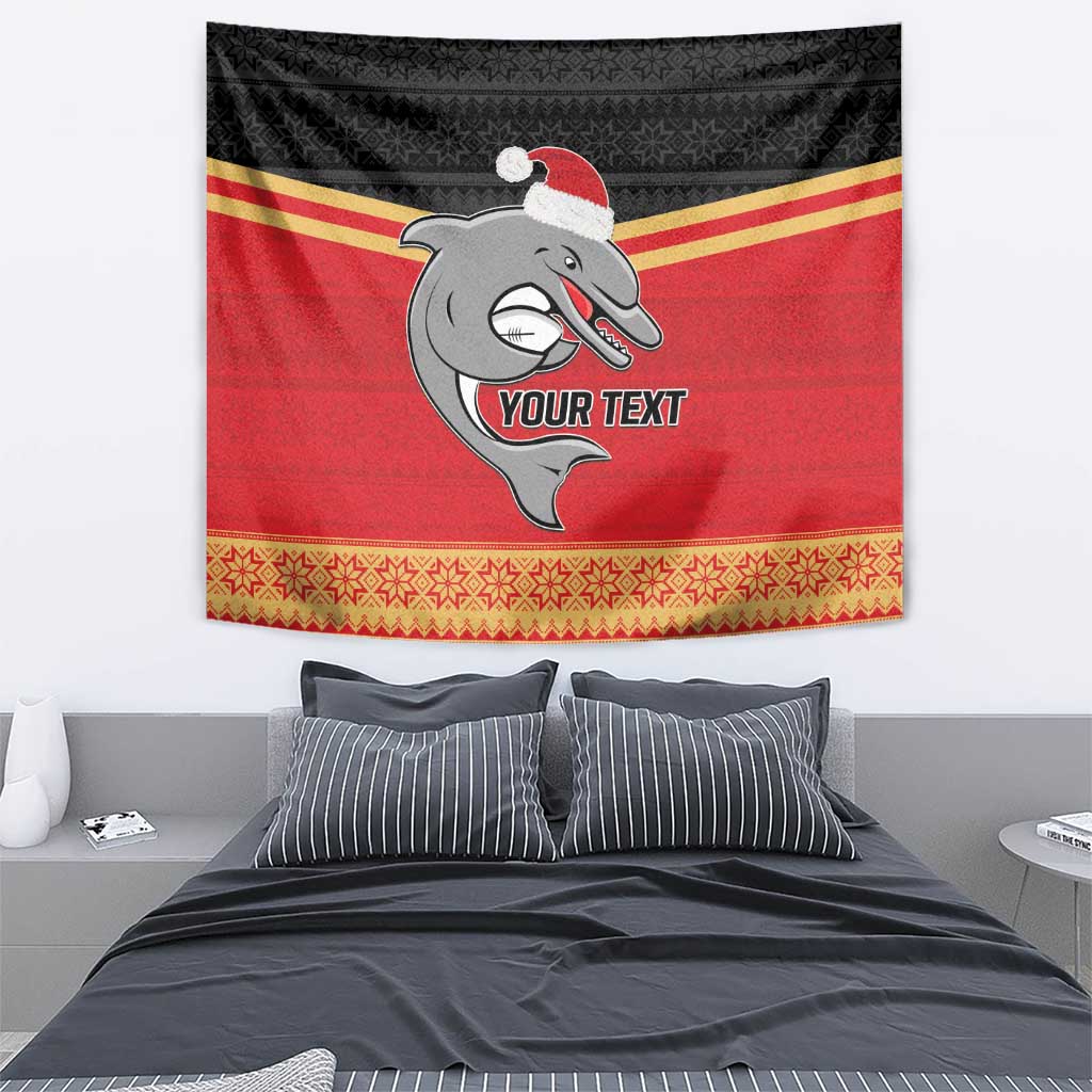 NRL Dolphins Mascot Christmas Personalised Tapestry Black Style