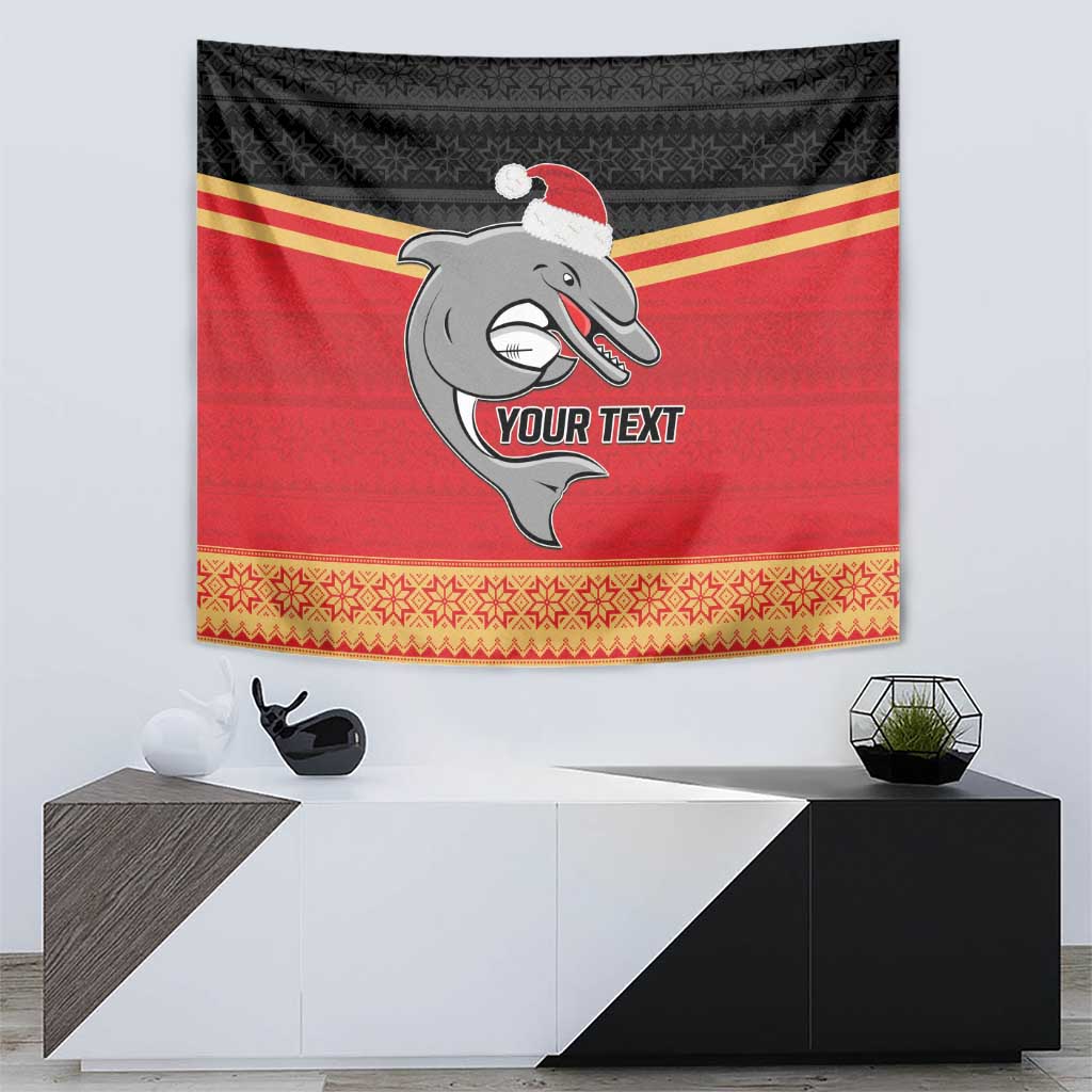 NRL Dolphins Mascot Christmas Personalised Tapestry Black Style