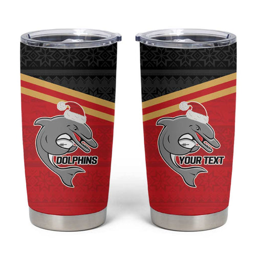 NRL Dolphins Mascot Christmas Personalised Tumbler Cup Black Style