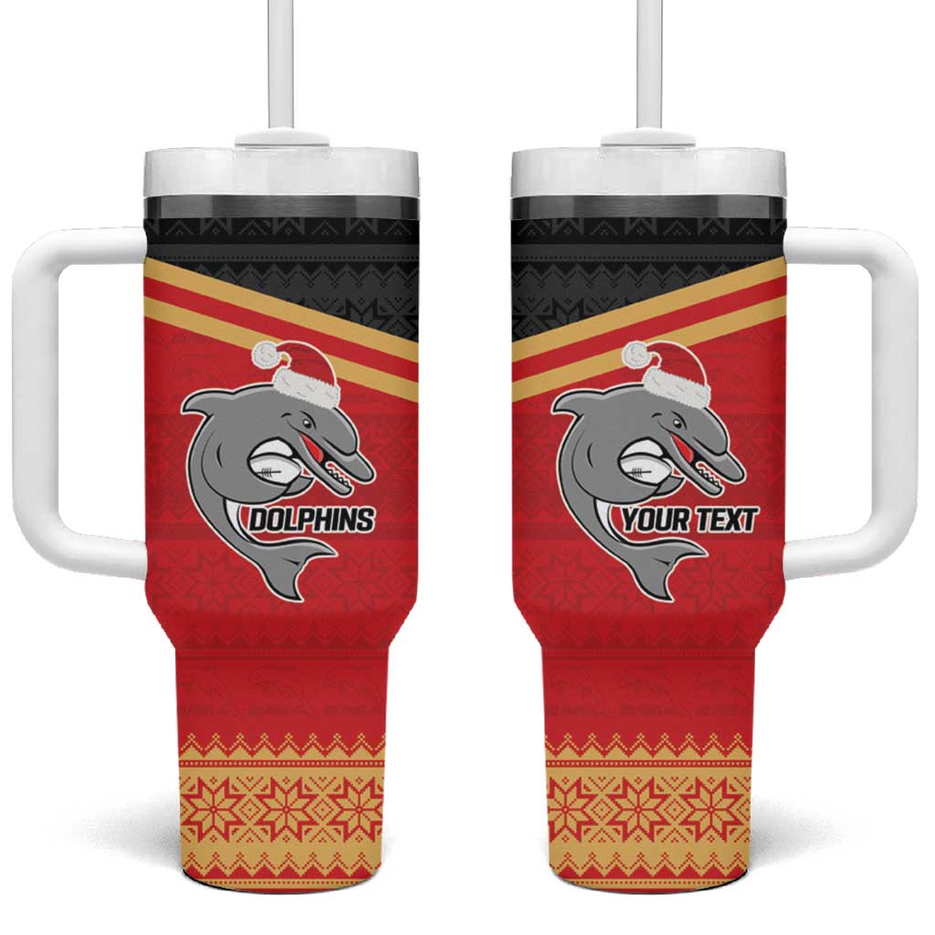 NRL Dolphins Mascot Christmas Personalised Tumbler With Handle Black Style