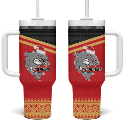 NRL Dolphins Mascot Christmas Personalised Tumbler With Handle Black Style